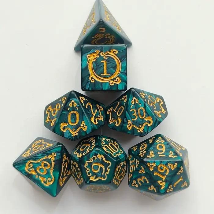 Ensemble de 7 dés Dnd, 7 pièces/ensemble avec motif de Dragon, dés à facettes multiples, jeu de soci