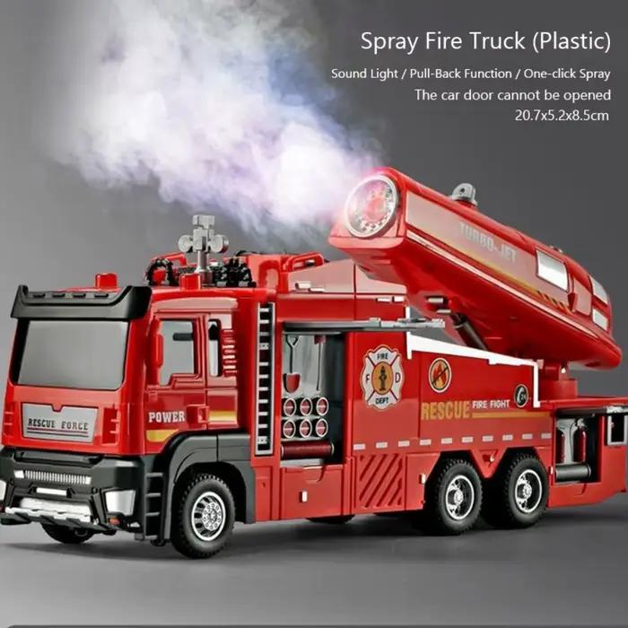 Modèle de camion de pompier à l'échelle 1:32, avec lumière sonore, fonction de traction, pulvérisati