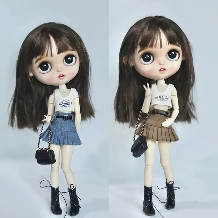 T-shirt imprimé Blythe Butter, jupe en jean avec ceinture, vêtements de poupées, accessoires, OB24, 