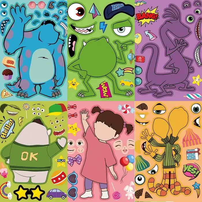 8/16 feuilles Disney monstres université enfants Puzzle autocollants faire un visage drôle assembler