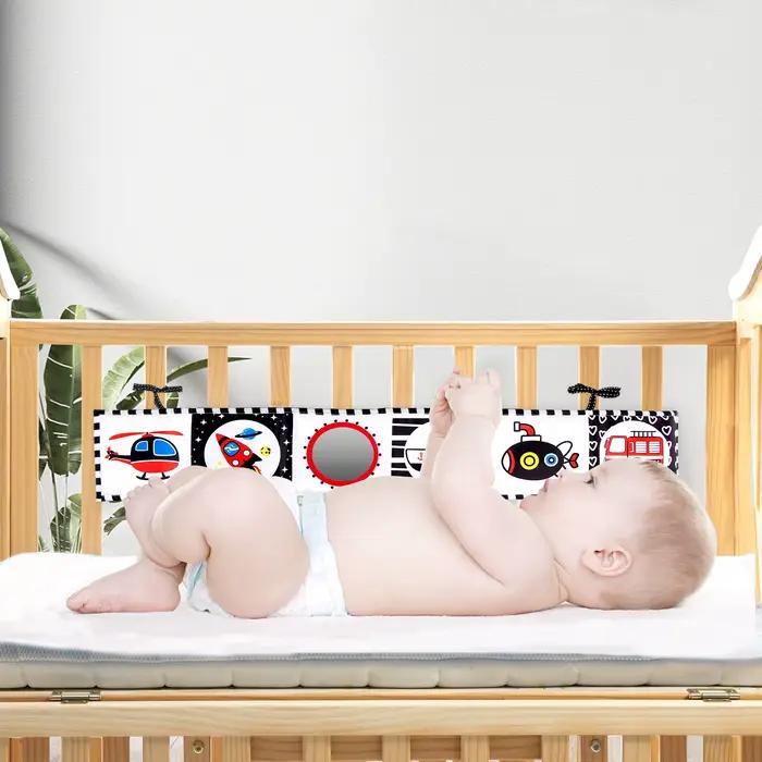 Livre en tissu sensoriel à contraste élevé pour bébés 0M+, jouets de berceau pour nouveau-nés, livre