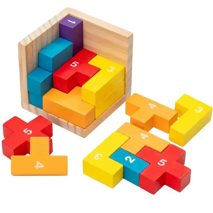 Blocs colorés casse-tête en bois Puzzle Cube logique jeux stimulants pour enfants garçons filles adu