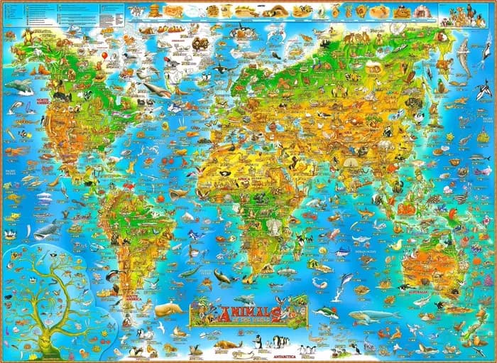 Puzzles pour adultes, 500/1000/1200/2000 pièces, animaux du monde, puzzle de carte des animaux, puzz