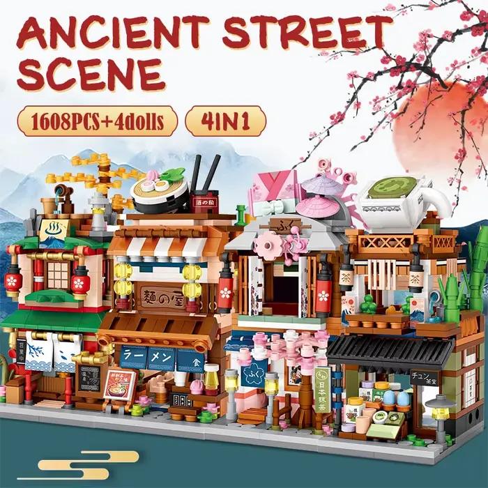Mini City Street View, magasin de nouilles, blocs de construction de maison 4 en 1, Architecture jap