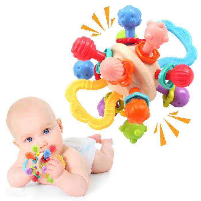 Jouet pour bébé, balle ronde Manhattan en Silicone souple, hochet à tenir à la main, jouets à mâcher