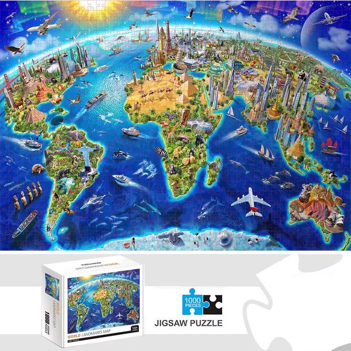 Puzzle de carte de monuments du monde pour adultes, 1000 pièces, jeux de décoration pour la maison, 