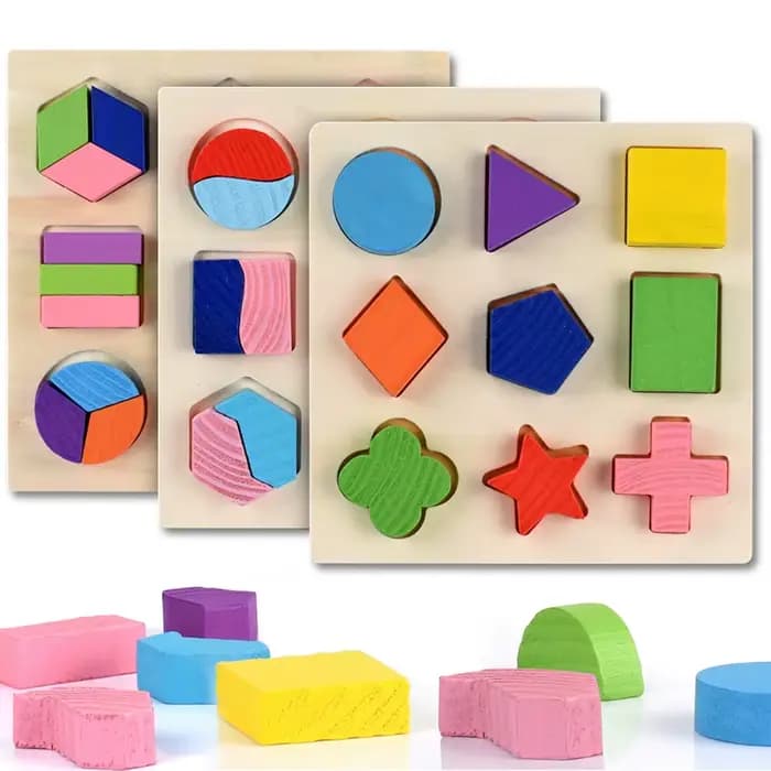 Formes géométriques en bois Montessori Puzzle tri des briques mathématiques apprentissage préscolair