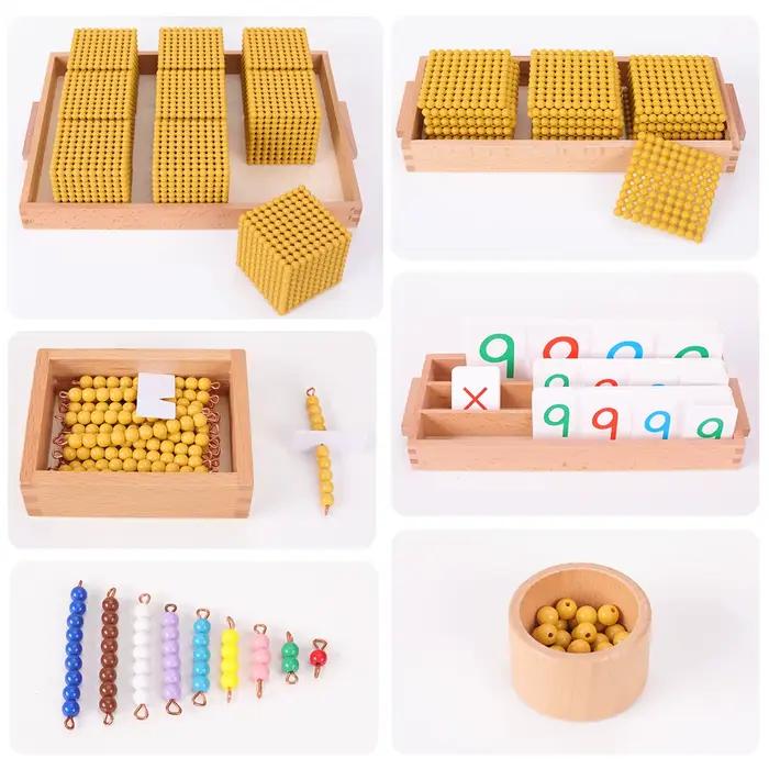Jeu bancaire de perles dorées Montessori, matériel mathématique pour système décimal, équipement édu
