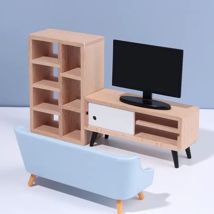 Meubles miniatures de maison de jeu, échelle 1:12, canapé-lit, armoire TV, micro scène, modèle de co