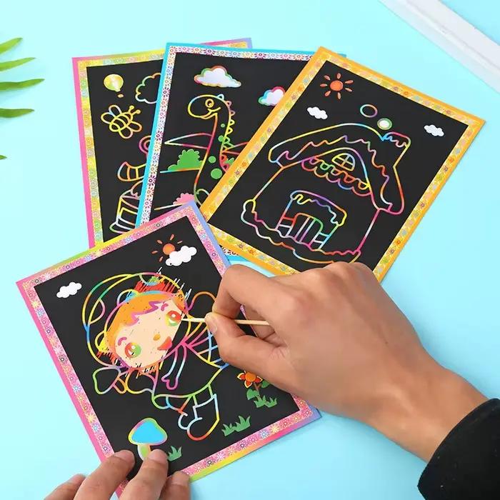 Jouets de peinture à gratter pour enfants, motif de dessin animé mignon fait à la main, jouets de de