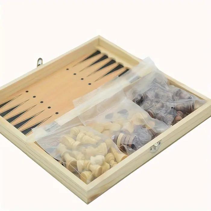 Jeu d'échecs en bois 3-en-1 de 24 cm/34 cm, portable et pliable, jeu éducatif stratégique pour le di