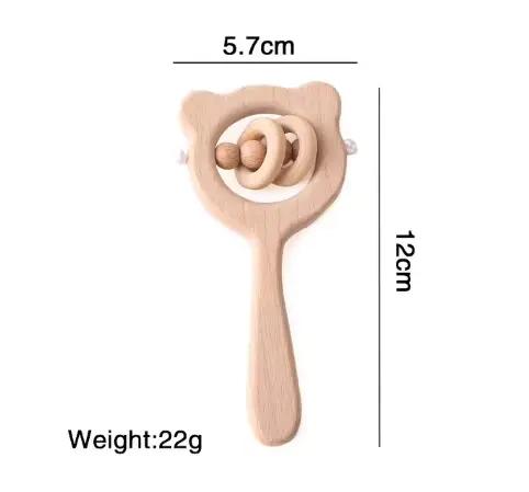 Hochet en Bois Montessori avec Cloche à Main pour Bébé de 0 à 12 Mois, Puzzle Rotatif, Animal