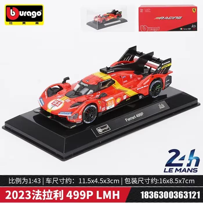 Bburago 1:43 Scale Ferrari 296 GT3 2023 499P LMH Challenge Ev0 Porsche 963 # Modèle de voiture en al