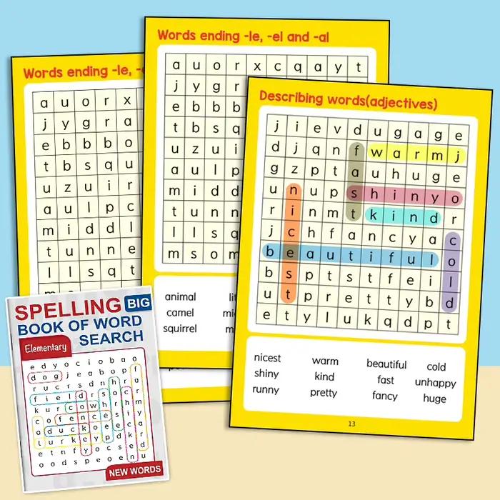 Livre d'orthographe pour enfants, 32 pages, jeu d'orthographe, livre de chasse au trésor, recherche 