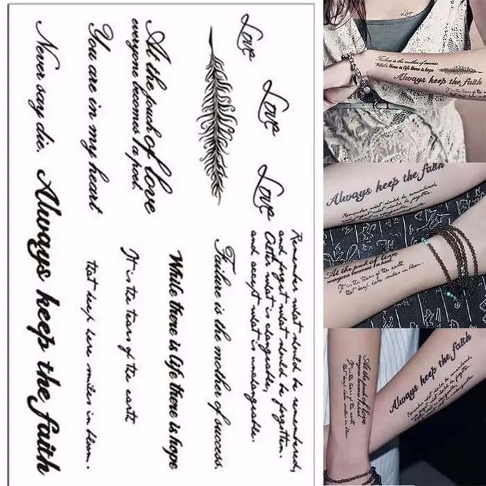 Autocollants de tatouage mot anglais, imperméable, transfert réaliste longue durée, lettres noires t