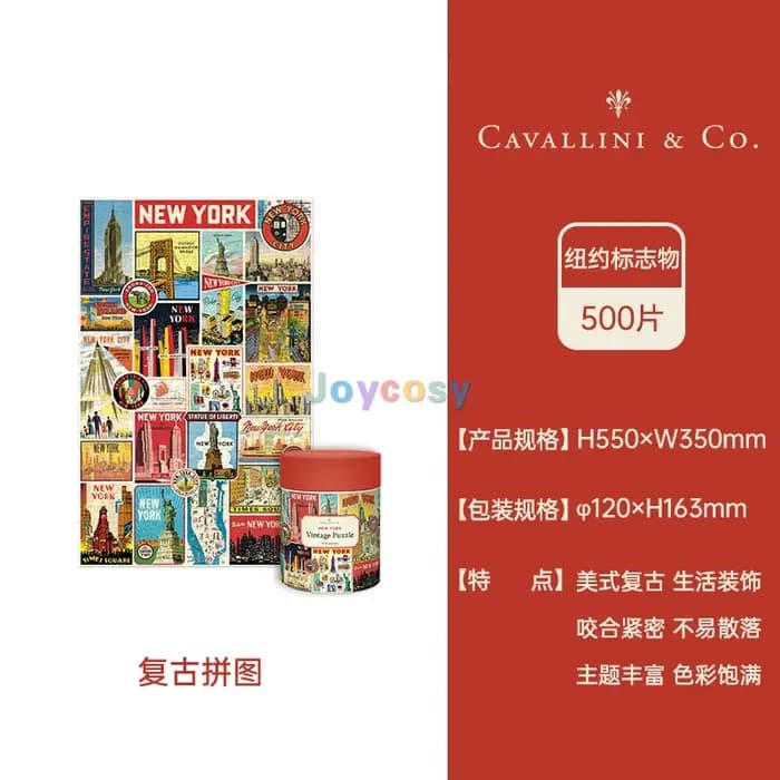 Cavallini Papers & Co.-Puzzle 1,000 pièces 500 pièces, emballé dans un tube avec sac en mousseline c