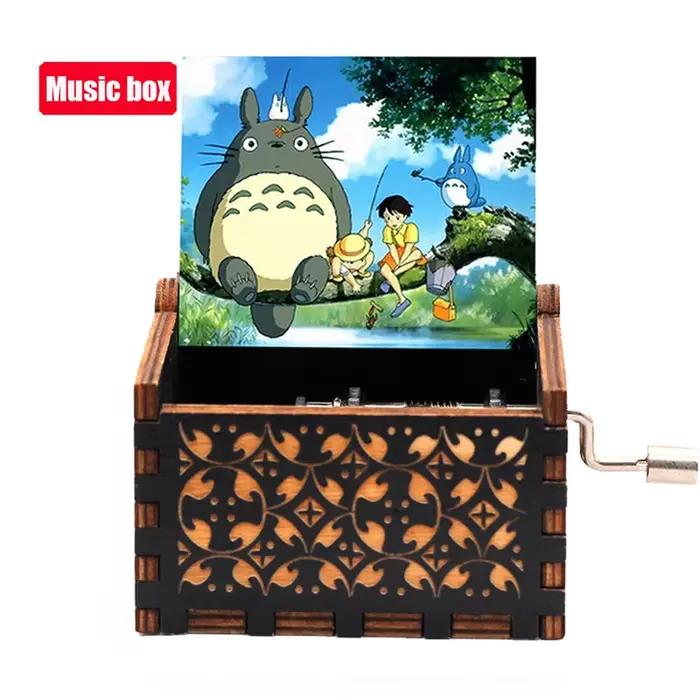 Boîte à musique Antique en bois sculpté à manivelle, boîte à musique Totoro, figurine, cadeau de noë