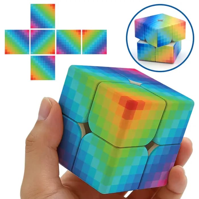Cube mosaïque 2x2, ensemble de cubes de puzzle colorés 2x2, cube de vitesse, casse-tête imprimé UV é