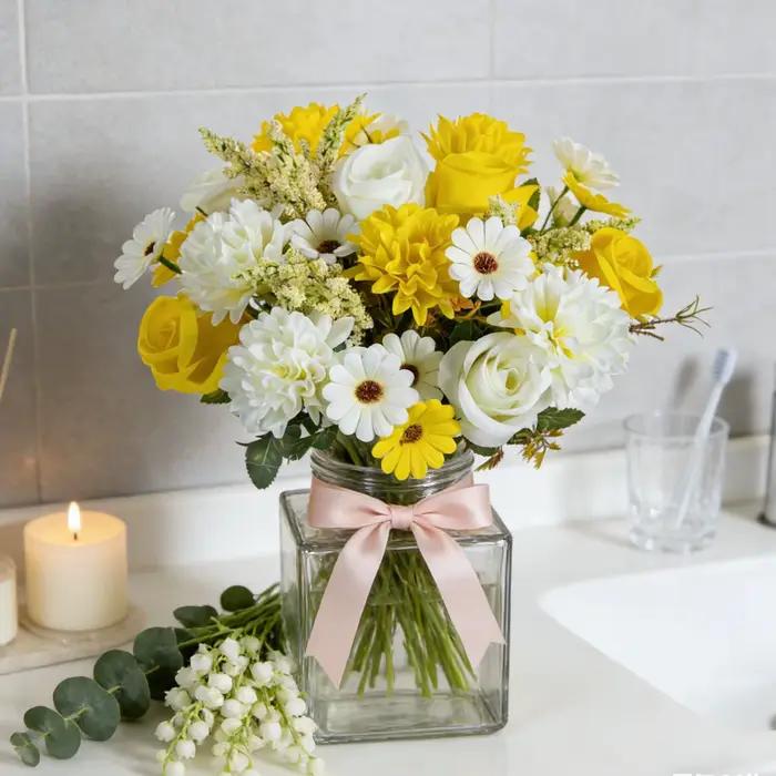 Bouquet de mariée en fleurs artificielles, couronne de roses, décoration de jardin extérieur, maison, bureau, table, accessoire cadeau DIY