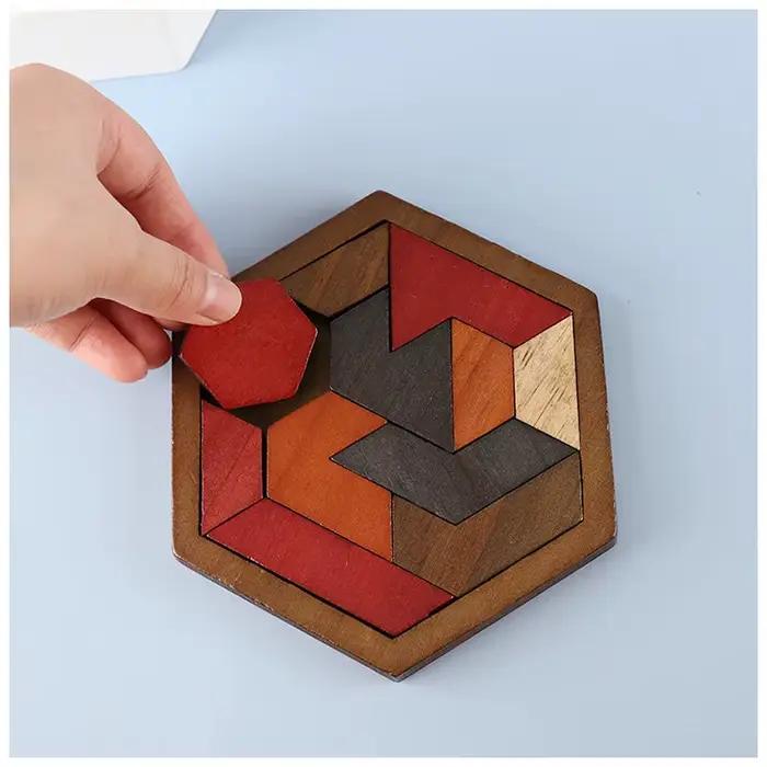 Puzzle en bois hexagonal 11 pièces
