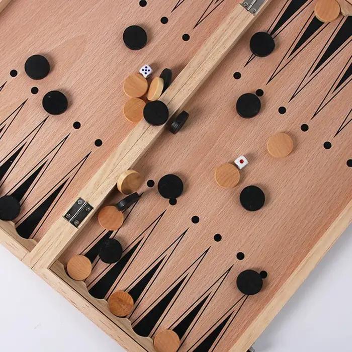 Grand jeu d'échecs en bois pliable et portable avec trois pièces