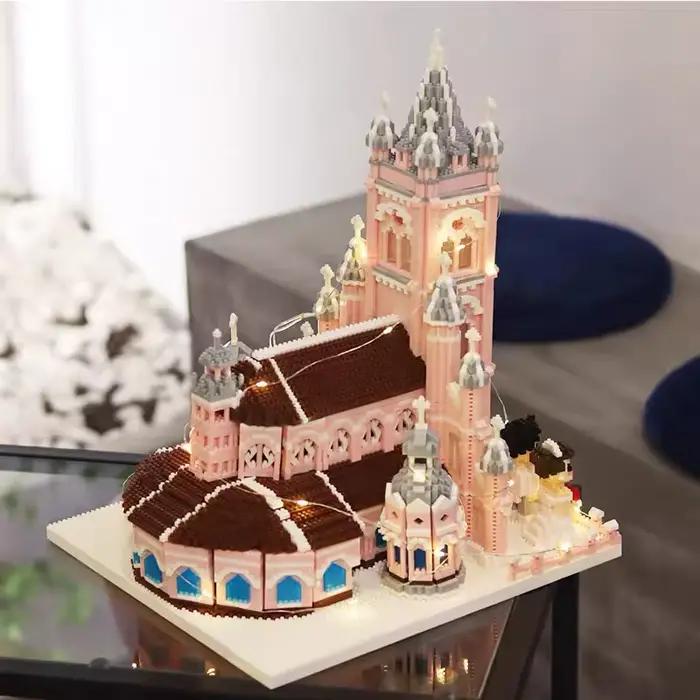 7000 pièces modèle d'architecture mondiale église rose du cœur sacré Micro blocs de construction bricolage Architecture jouets-affichage coffret cadeau