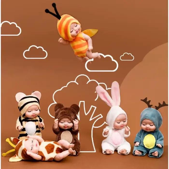1 pièces Kawaii 12cm Simulation renaissance poupées jouet Mini mignon dormir bébé série poupée dessin animé Animal