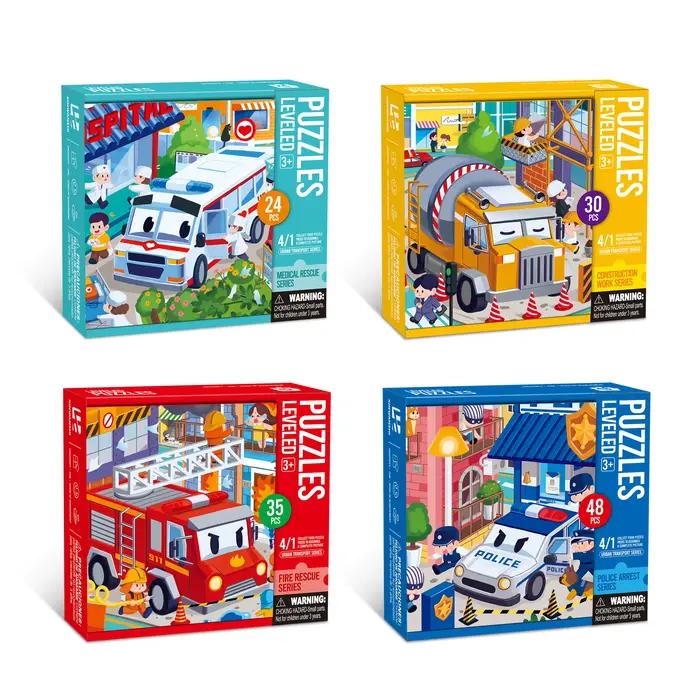 Puzzle de dessin animé sur le thème du trafic urbain, 24/30/35/48 pièces/ensemble, mini puzzle artistique, cadeau éducatif, jouet familial pour enfants et adultes