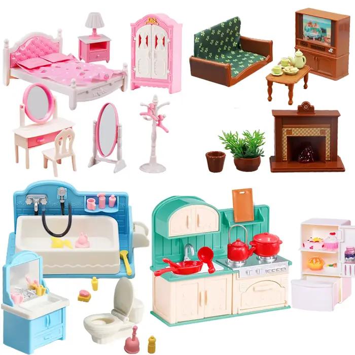 Meubles de maison de poupée ensemble de salle de bain et de salon meubles miniatures accessoires de cuisine 1:12 petite maison de jeu jouet cadeau pour enfants occasions spéciales