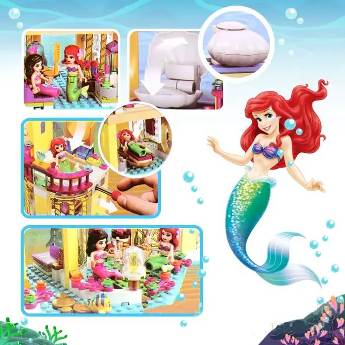 Chateau de la Princesse Ariel Bord de Mer Blocs Construction Ensemble Briques Palais Sous Marin Figurines Sirene Dauphin Jouet Filles Cadeau Occasions Speciales Fete De Noel Pâques Halloween Nouvel An St Valentin