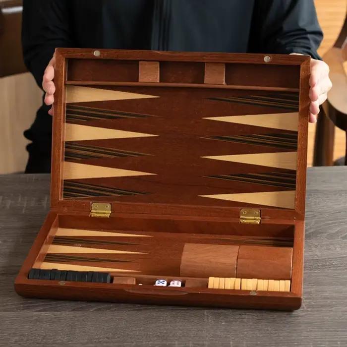 Jeu de backgammon multi-tailles en bois massif, acajou de qualité supérieure avec placage en bois massif, fabrication exquise