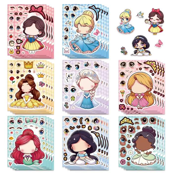 16 feuilles d'autocollants graffiti puzzle de princesse Disney