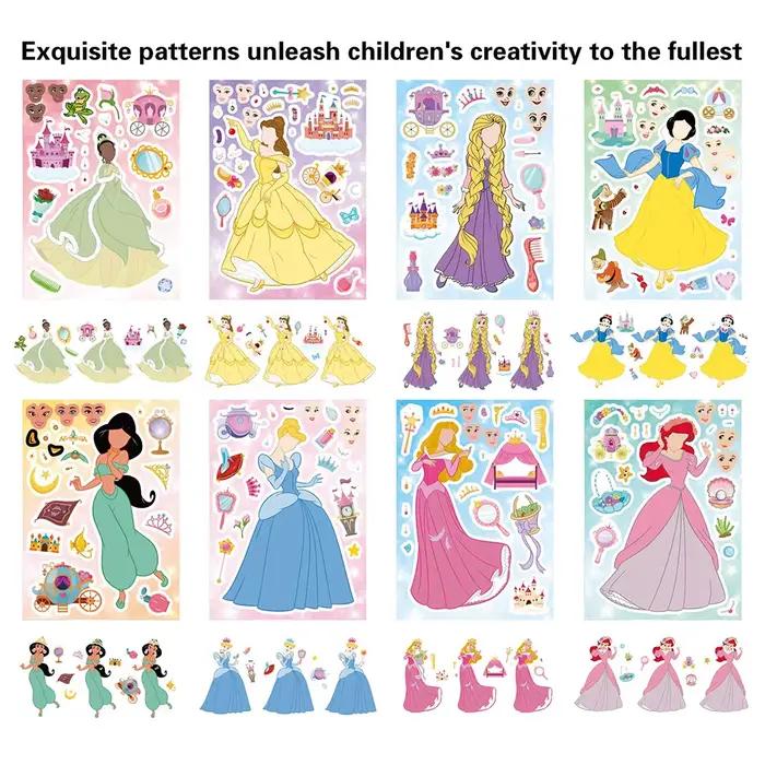 8/16 feuilles d'autocollants puzzle mignons Disney Anime Princesse Belle Ariel