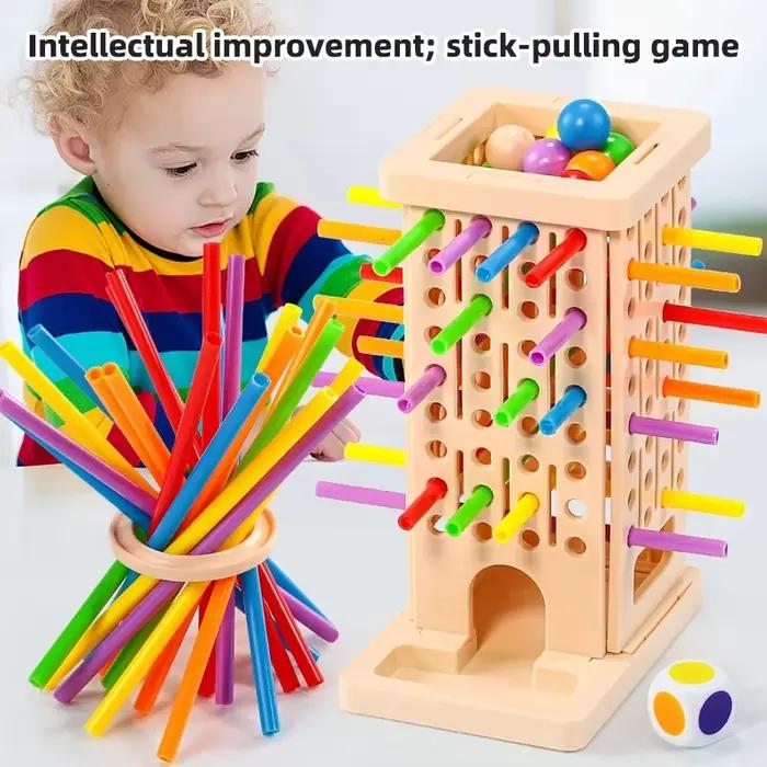 Jeu de tirage de bâtonnets Montessori - Jouet coloré pour développer la motricité fine