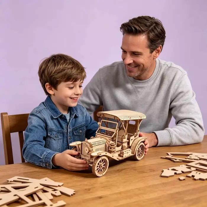 Kit de modèle de puzzle en bois 3D de voiture classique vintage | Kit de construction de véhicules rétro à assembler