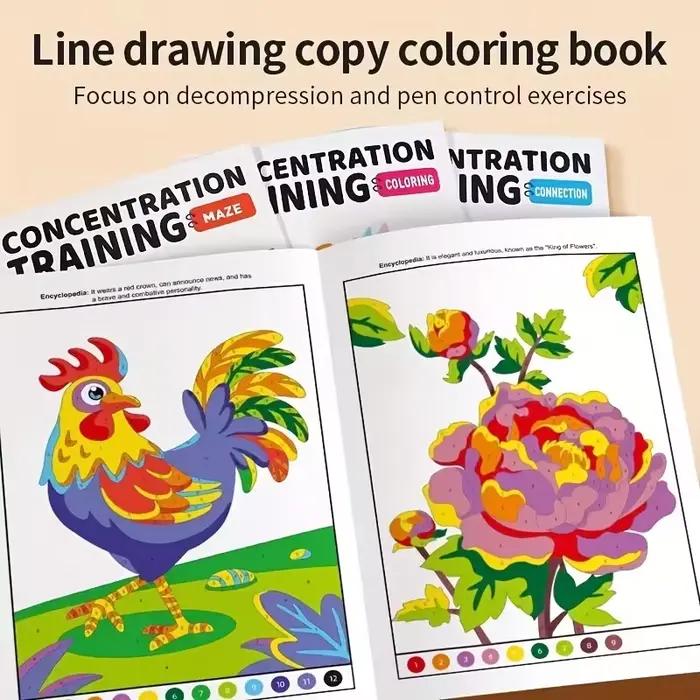 Livre de coloriage pour enfants pour l'entraînement à la concentration, pages à colorier à motifs, livre d'activités artistiques pour le soulagement du stress, livre de peinture créative
