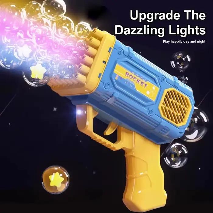 Pistolet à bulles KNYYSECQ à 42 trous pour enfants de 3 à 6 ans activités de plein air et fêtes d'anniversaire en bleu ou rose