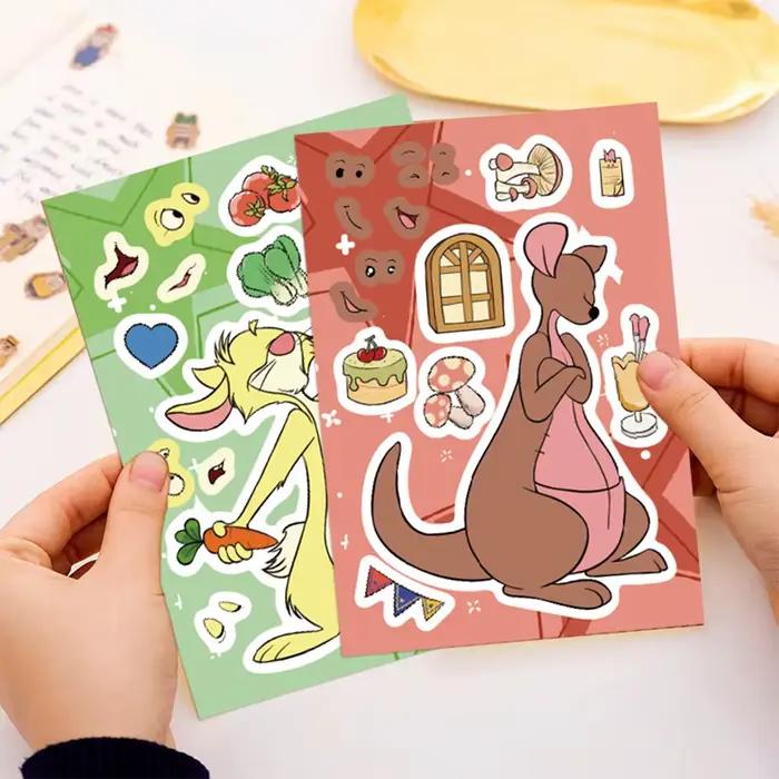8/16 feuilles dessin animé Disney Winnie l'ourson Puzzle autocollants faire un visage bricolage créatif assembler