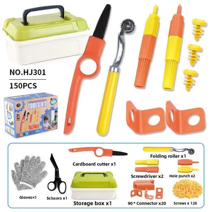 Kit de construction en carton AT19 150 pièces avec boîte à outils de découpe pour enfants
