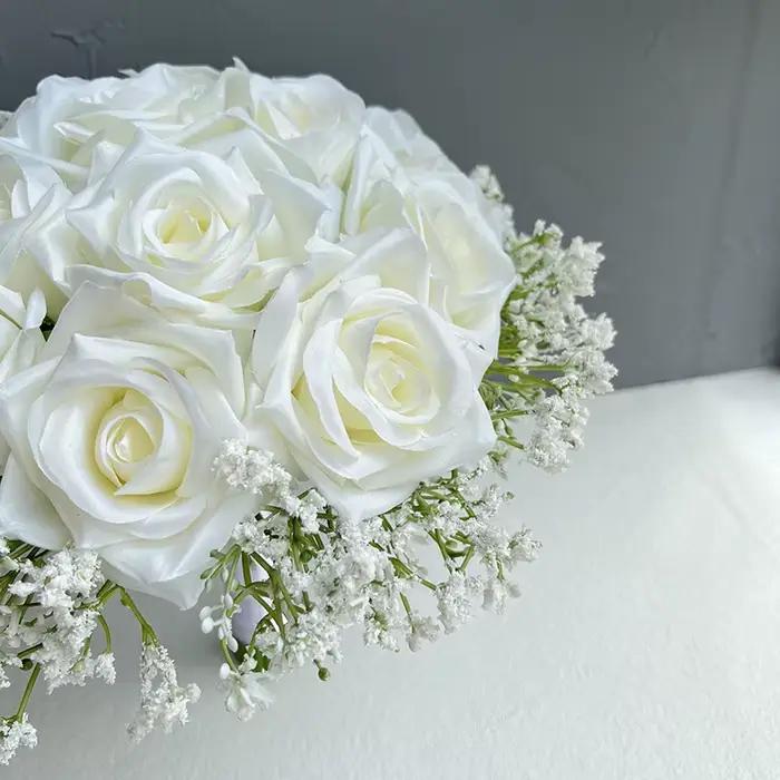Bouquet de Mariage, Fleurs Artificielles pour Mariée et Demoiselles d'Honneur, Roses et Gypsophile, Accessoires de Mariage, Décoration de Centre de Table