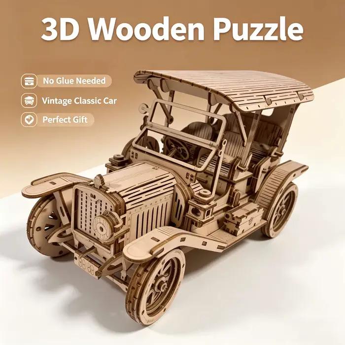 Kit de modèle de puzzle en bois 3D de voiture classique vintage | Kit de construction de véhicules rétro à assembler