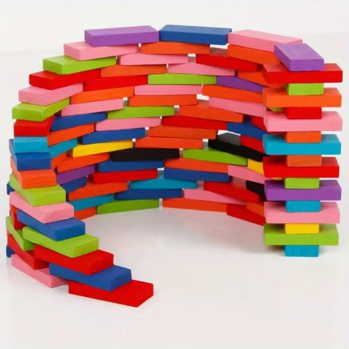 Ensemble de dominos multicolores, blocs de construction et d'empilement, jeu de société en bois pour jouer créativement, cadeaux de fête, 120 pièces multicolores pour enfants et adolescents occasions spéciales