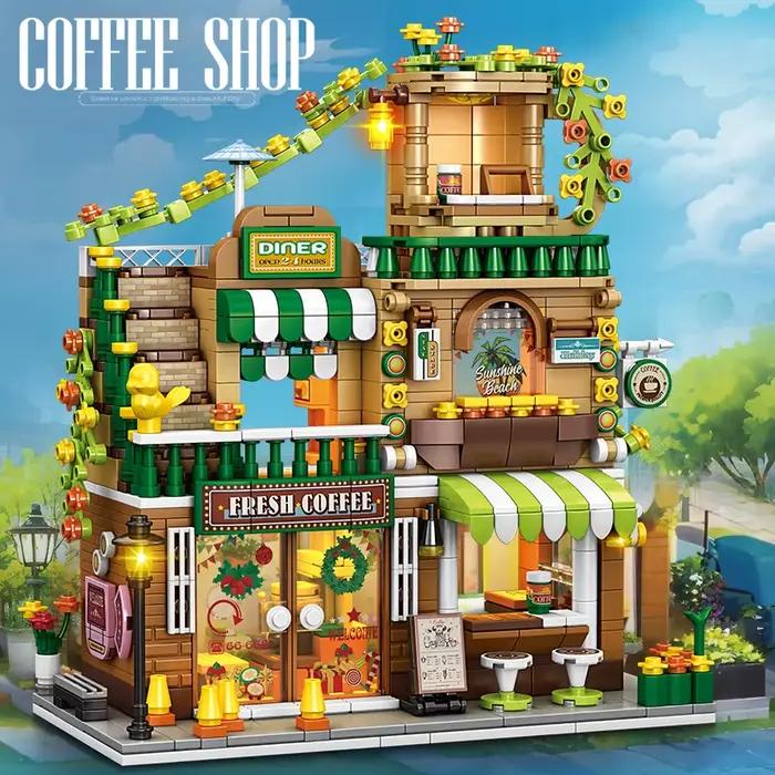 Blocs de construction urbains Street View modèles de café décoration de bureau pour enfants et adultes jouets d'assemblage occasionnels fantaisie et science-fiction