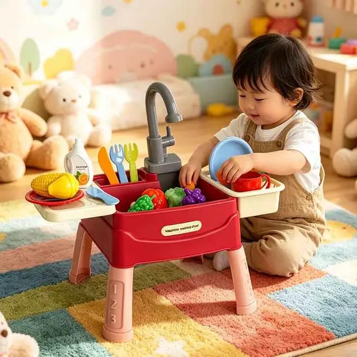 Ensemble de jeu d'évier de cuisine pour enfants avec eau courante