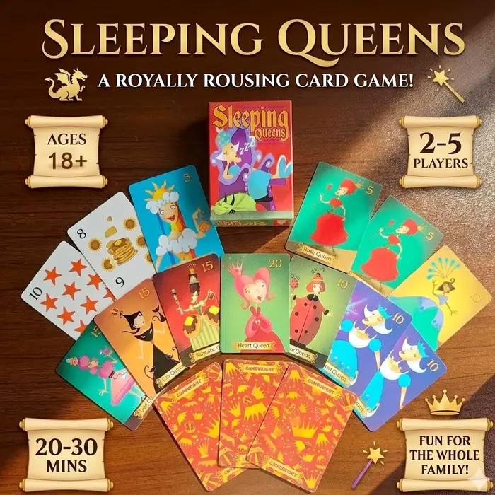 Jeu de cartes The Sleeping Queens version anglaise jeu de stratégie familial pour adultes et adolescents soirées en famille fêtes voyages cadeaux d'anniversaire et de Noël