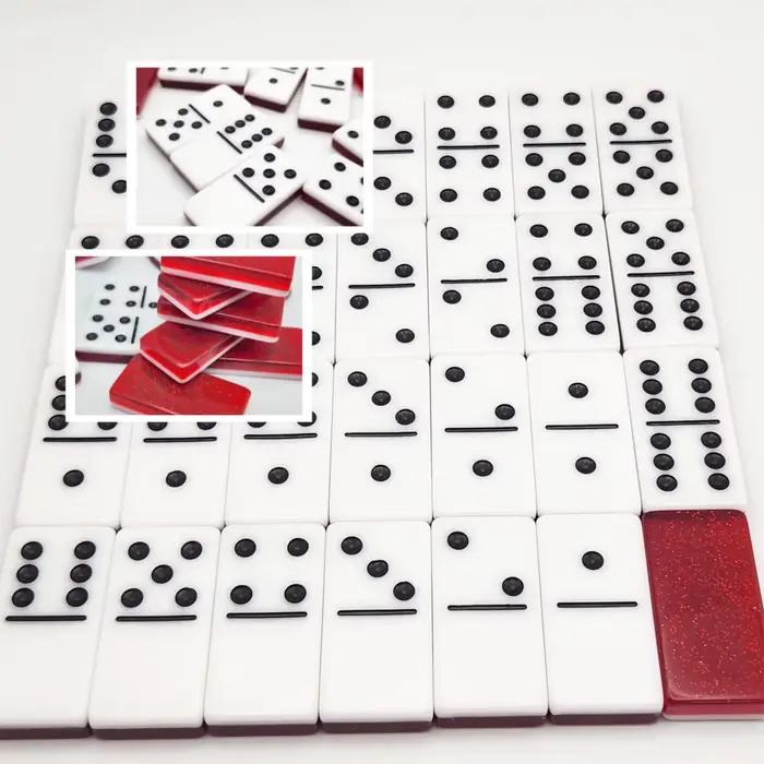 Dominos à double couche 28 pièces noires et blanches avec effets paillettes pour adolescents et adultes occasions familiales et sociales