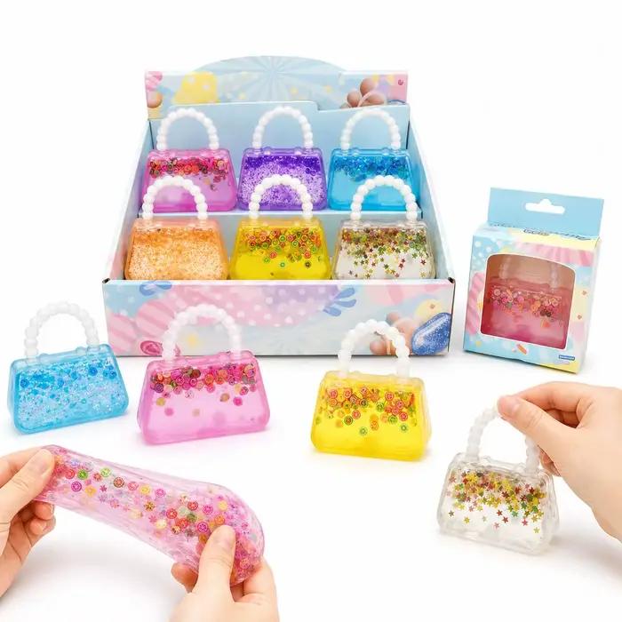 Mini sac à main jouet sensoriel anti-stress en forme de sac à main, souple et extensible, avec rembourrage transparent effet gelée et paillettes