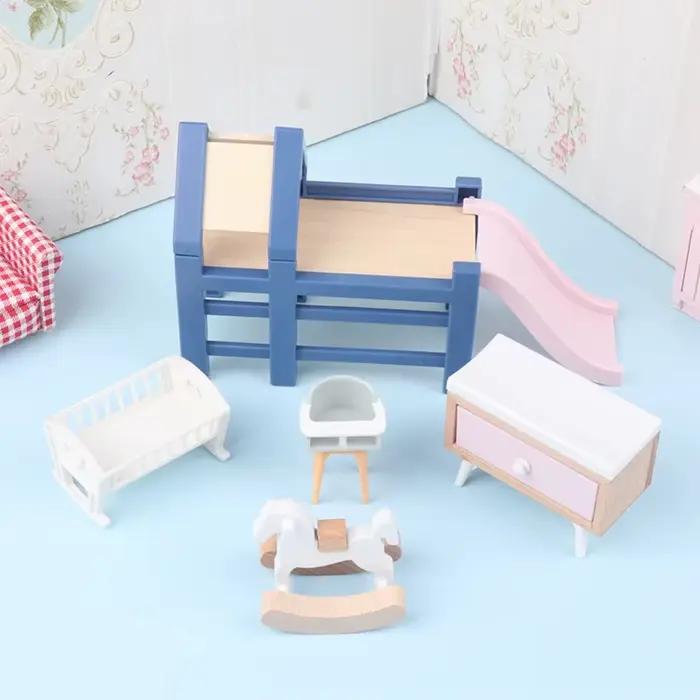 1/12 maison de poupée bébé chambre meubles accessoires toboggan/Cheval de Troie/Table/chaise de salle à manger/lit pour enfants semblant jouer jouet