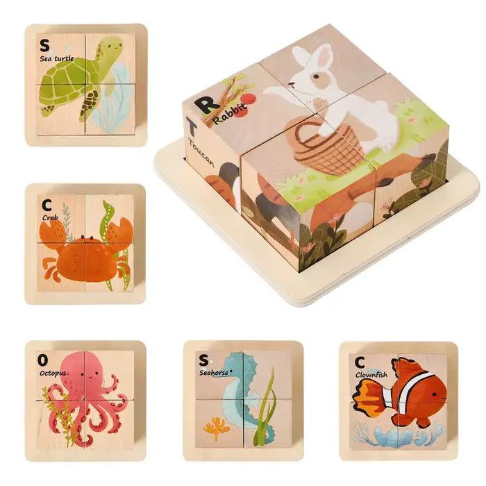 Blocs de puzzle en bois 6 en 1 pour tout-petits
