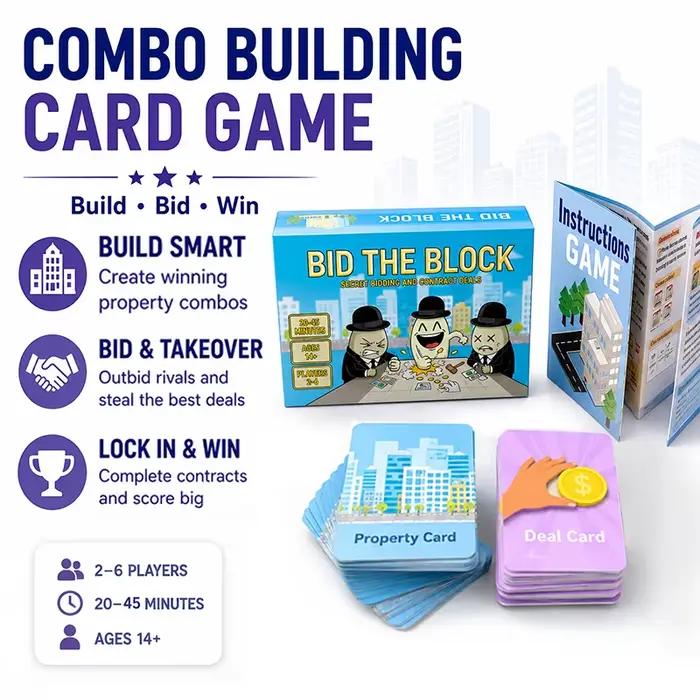 Jeu de cartes Bid the Block Real Estate pour 2 à 6 joueurs